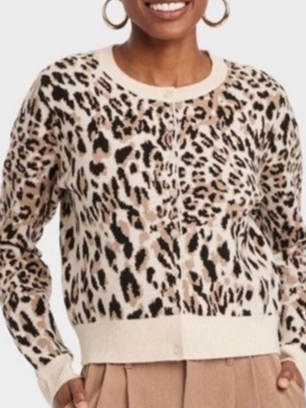 A New Day Target Leopard Print Cardigan Sweater Women's Size Small Cream Cheetah